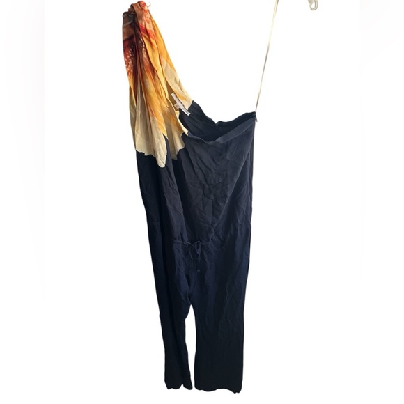 Ramona La Rue Black and Flower Print One Shoulder Tie Waist Jumpsuit Size XS - Picture 4 of 8